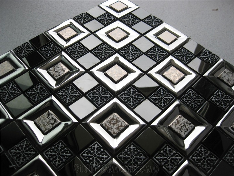 Stainless Steel Metal Mosaic Tile Mix Resin Mosaic Pattern