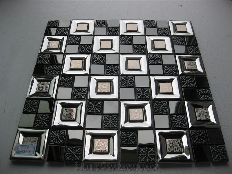 Stainless Steel Metal Mosaic Tile Mix Resin Mosaic Pattern