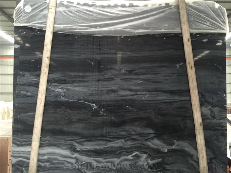 Hilton Black Big Slabs, Grey Stripe with Black Marble, Use for Floor, Wall and Pool Covering, Polished, Honed,Swan Cut