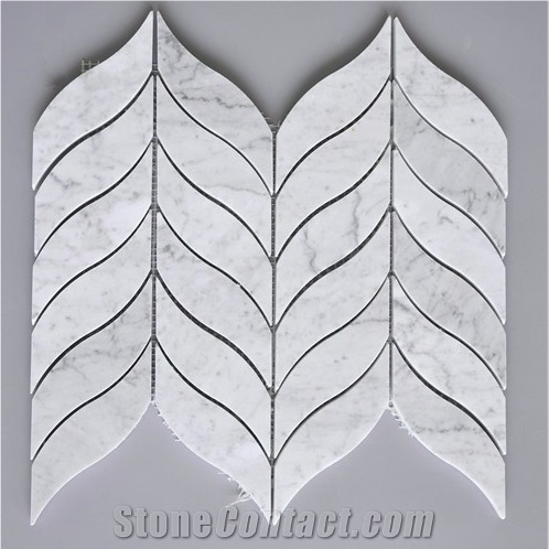 Bianco Carrara White Marble Leaf Mosaic Pattern for Backsplash Tile , Italian White Marble Mosaic, Italian White, Carrara White