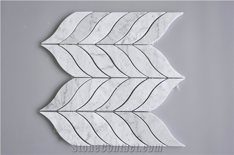 Bianco Carrara White Marble Leaf Mosaic Pattern for Backsplash Tile , Italian White Marble Mosaic, Italian White, Carrara White
