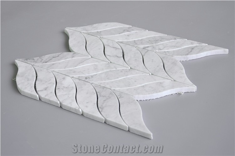 Bianco Carrara White Marble Leaf Mosaic Pattern for Backsplash Tile , Italian White Marble Mosaic, Italian White, Carrara White