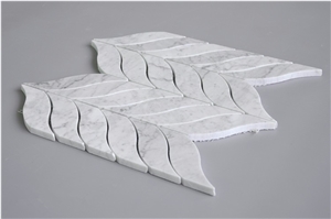 Bianco Carrara White Marble Leaf Mosaic Pattern for Backsplash Tile , Italian White Marble Mosaic, Italian White, Carrara White