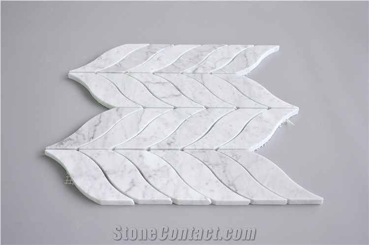 Bianco Carrara White Marble Leaf Mosaic Pattern for Backsplash Tile , Italian White Marble Mosaic, Italian White, Carrara White