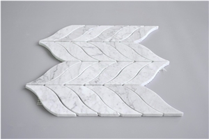 Bianco Carrara White Marble Leaf Mosaic Pattern for Backsplash Tile , Italian White Marble Mosaic, Italian White, Carrara White