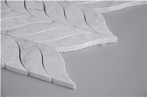 Bianco Carrara White Marble Leaf Mosaic Pattern for Backsplash Tile , Italian White Marble Mosaic, Italian White, Carrara White
