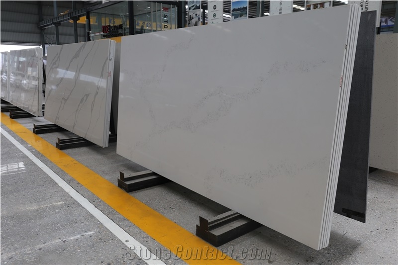 Calacatta White Marble Look Quartz Stone Solid Surfaces Polished Slabs & Tiles Engineered Stone Artificial Stone Slabs for Counter Top Cr 4028