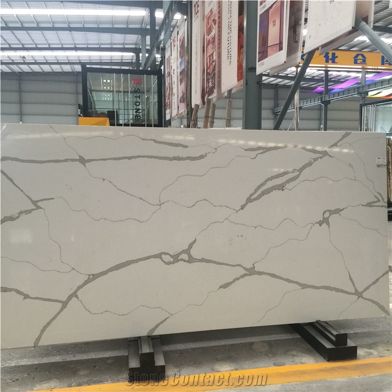 Calacatta White Marble Look Quartz Stone Solid Surfaces Polished Slabs & Tiles Engineered Stone Artificial Stone Slabs for Hotel Kitchen,Bathroom Wall