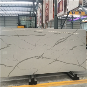 Calacatta White Marble Look Quartz Stone Solid Surfaces Polished Slabs & Tiles Engineered Stone Artificial Stone Slabs for Hotel Kitchen,Bathroom Wall