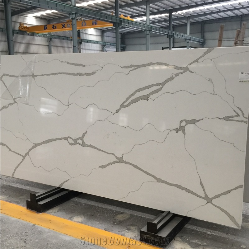 Calacatta White Marble Look Quartz Stone Solid Surfaces Polished Slabs & Tiles Engineered Stone Artificial Stone Slabs for Hotel Kitchen,Bathroom Wall
