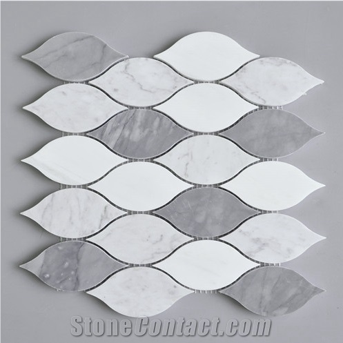 Carrara White Marble Beautiful Design Leaf Shaped Mosaic Tile,Bardiglio Grey and Carrara White Mosaic, Italy Grey and Carrara Mosaic Pattern