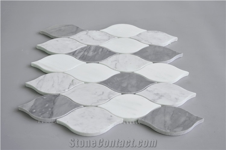 Carrara White Marble Beautiful Design Leaf Shaped Mosaic Tile,Bardiglio Grey and Carrara White Mosaic, Italy Grey and Carrara Mosaic Pattern