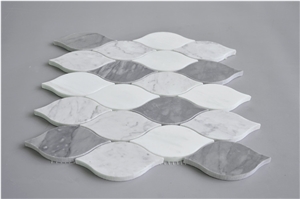 Carrara White Marble Beautiful Design Leaf Shaped Mosaic Tile,Bardiglio Grey and Carrara White Mosaic, Italy Grey and Carrara Mosaic Pattern