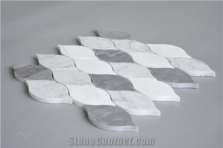 Carrara White Marble Beautiful Design Leaf Shaped Mosaic Tile,Bardiglio Grey and Carrara White Mosaic, Italy Grey and Carrara Mosaic Pattern