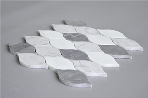 Carrara White Marble Beautiful Design Leaf Shaped Mosaic Tile,Bardiglio Grey and Carrara White Mosaic, Italy Grey and Carrara Mosaic Pattern