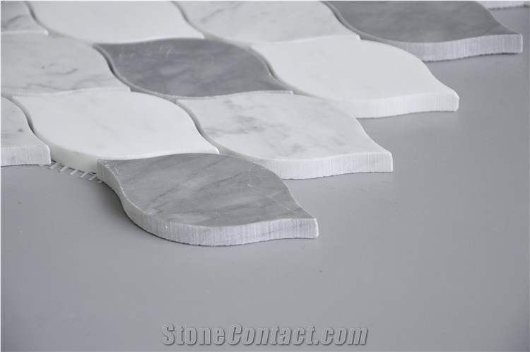 Carrara White Marble Beautiful Design Leaf Shaped Mosaic Tile,Bardiglio Grey and Carrara White Mosaic, Italy Grey and Carrara Mosaic Pattern