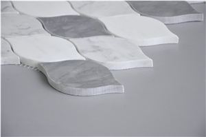 Carrara White Marble Beautiful Design Leaf Shaped Mosaic Tile,Bardiglio Grey and Carrara White Mosaic, Italy Grey and Carrara Mosaic Pattern