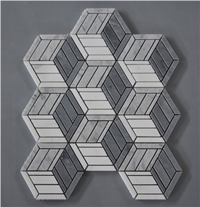Dolomite White Marble Chevron Flooring Mosaic with Carrara White and Italy Grey Marble, Bardiglio Grey and Italy Grey with Thassos White