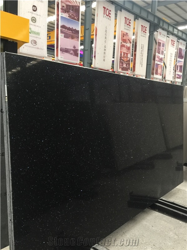 Hot Sale Black Quartz Stone Solid Surfaces with Blue Dot Polished Slabs & Tiles Engineered Stone Artificial Stone Slabs for Counter Top Cr5015