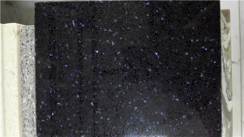 Hot Sale Black Quartz Stone Solid Surfaces with Blue Dot Polished Slabs & Tiles Engineered Stone Artificial Stone Slabs for Counter Top Cr5015