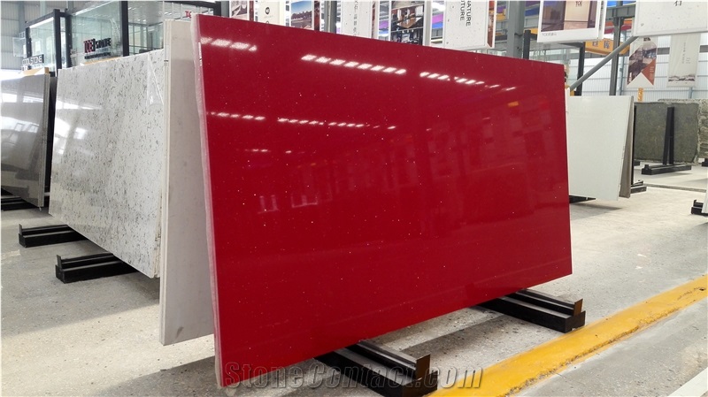 Hot Sale Red Quartz Slab Cr1538 with Mirror