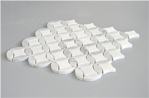 Italy Bianco Carrara White and Thassos White Football Shaped Marble Mosaic Pattern Tile