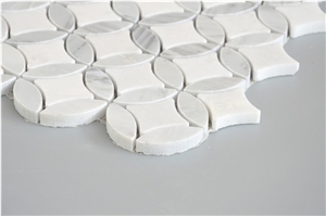 Italy Bianco Carrara White and Thassos White Football Shaped Marble Mosaic Pattern Tile