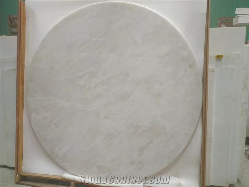 White Onyx, Ice Flake Jade Onyx Table Top, Kitchen Table Top, Natural White Onyx Round Counterops Table Tops