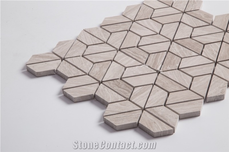 Wooden Gray Grain 3d Polished Marble Mosaic,Nature Marble Wooden Vein Grey Seamless Mosaic Tile for Bathroom,White Oak, Athen Grey Marble