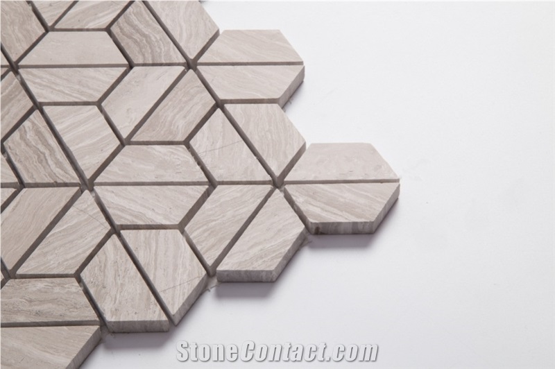 Wooden Gray Grain 3d Polished Marble Mosaic,Nature Marble Wooden Vein Grey Seamless Mosaic Tile for Bathroom,White Oak, Athen Grey Marble