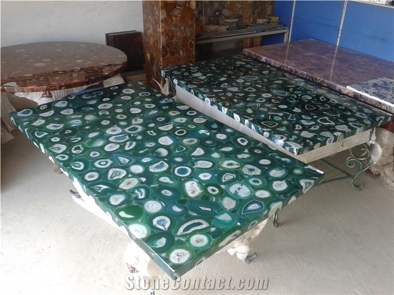 Green Agate Semiprecious Stone Polished Slab for Table