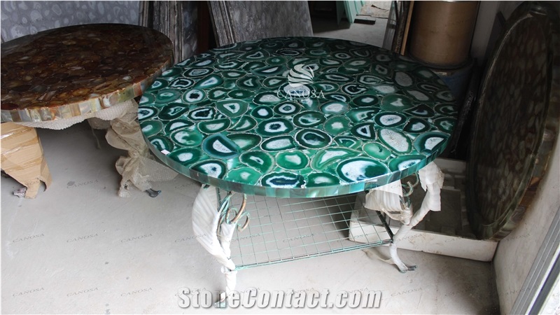 Hiqh Quality Blue Agate Polished Slab for Round Table for Dinning Room
