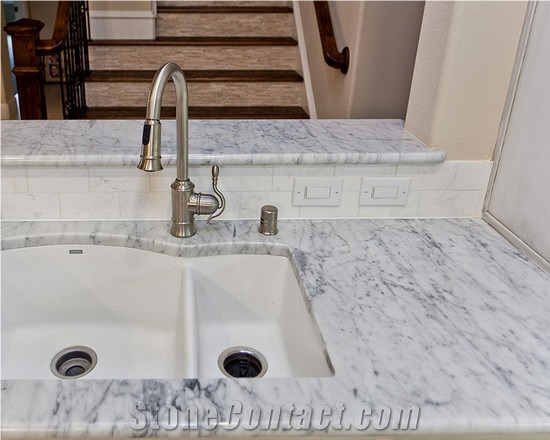 A Quality Bianco Carrara White Marble Bath Top,Bathroom Countertop Hotel Vanity Top for Hotel Decor-Gofar Customized