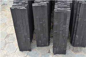 Black Slate Nero Culture Stone Wall Cladding Panel Fireplace Surround Covering, Antique Style Interior Stacked Stone Veneer Stone Walling Gofar