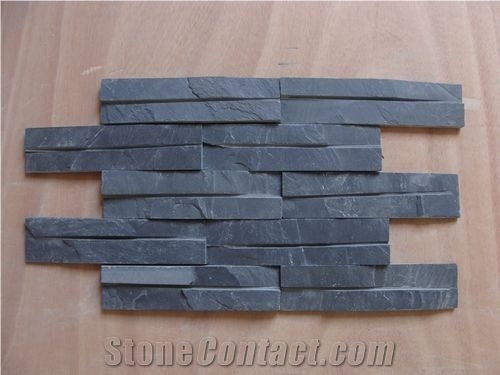 Black Slate Nero Culture Stone Wall Cladding Panel Fireplace Surround Covering, Antique Style Interior Stacked Stone Veneer Stone Walling Gofar