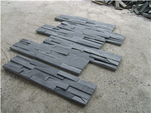 Black Slate Nero Culture Stone Wall Cladding Panel Fireplace Surround Covering, Antique Style Interior Stacked Stone Veneer Stone Walling Gofar