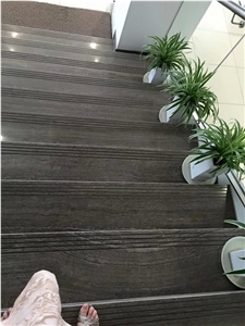 Black Wooden Vein Marble Stairs,Floor Steppting Panel Interior Stone,Black Wood Grain Marble Staircase,Risers
