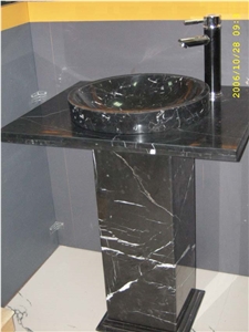 China Nero Marquina Marble Bath Top High Polished, Oriental Black Emperador Marble Bathroom Counters,Pedestal Vanity Top-Gofar