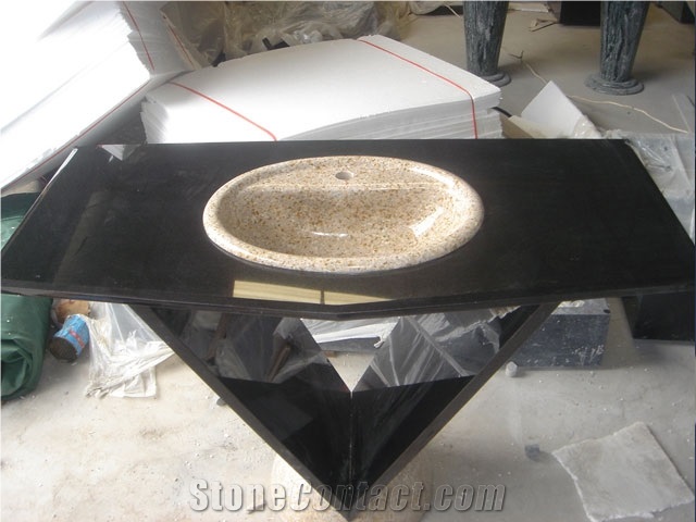 China Nero Marquina Marble Bath Top High Polished, Oriental Black Emperador Marble Bathroom Counters,Pedestal Vanity Top-Gofar