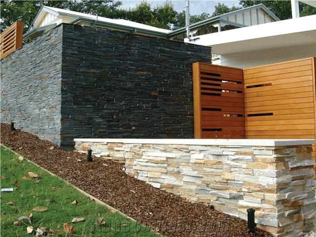 China Rust Beige Slate Culture Stacked Stone Wall Cladding Panel for Villa Exterior,Thin Stone Veneer Feature Wall Exposed Walling Gofar
