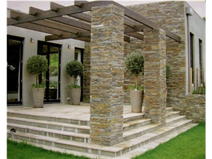 China Rust Beige Slate Culture Stacked Stone Wall Cladding Panel for Villa Exterior,Thin Stone Veneer Feature Wall Exposed Walling Gofar