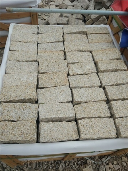Cobble G682 Brick Road Pavers,Padang Giallo Rust Granite Cube Stone Brick Pavers Golden Garnet Paving Sets,Landscaping Stone-Gofar