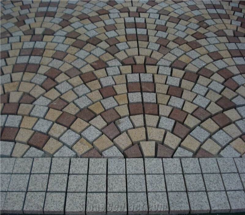 Cobble G682 Mix G654 Brick Road Pavers on Mesh,Padang Giallo Rust Granite Cube Stone Brick Pavers Golden Garnet Paving Sets,Landscaping Stone-Gofar