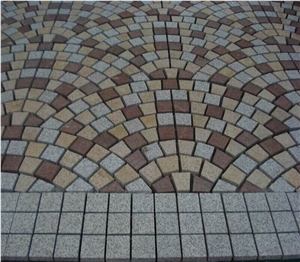 Cobble G682 Mix G654 Brick Road Pavers on Mesh,Padang Giallo Rust Granite Cube Stone Brick Pavers Golden Garnet Paving Sets,Landscaping Stone-Gofar