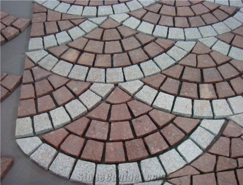 Cobble G682 Mix G654 Brick Road Pavers on Mesh,Padang Giallo Rust Granite Cube Stone Brick Pavers Golden Garnet Paving Sets,Landscaping Stone-Gofar