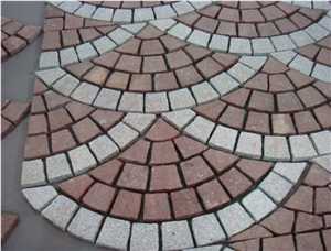 Cobble G682 Mix G654 Brick Road Pavers on Mesh,Padang Giallo Rust Granite Cube Stone Brick Pavers Golden Garnet Paving Sets,Landscaping Stone-Gofar