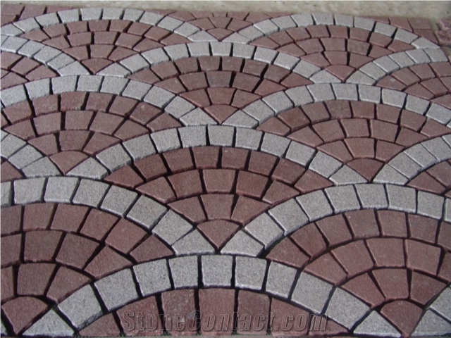 Cobble G682 Mix G654 Brick Road Pavers on Mesh,Padang Giallo Rust Granite Cube Stone Brick Pavers Golden Garnet Paving Sets,Landscaping Stone-Gofar
