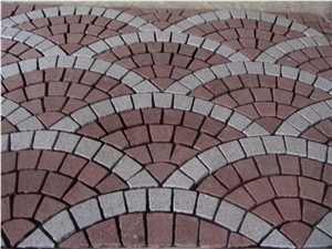 Cobble G682 Mix G654 Brick Road Pavers on Mesh,Padang Giallo Rust Granite Cube Stone Brick Pavers Golden Garnet Paving Sets,Landscaping Stone-Gofar