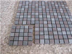 Cobble G682 Mix G654 Brick Road Pavers on Mesh,Padang Giallo Rust Granite Cube Stone Brick Pavers Golden Garnet Paving Sets,Landscaping Stone-Gofar