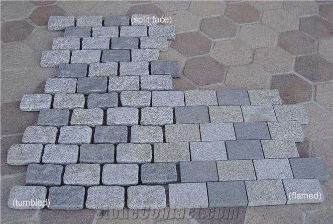Cobble G682 Mix G666 Brick Road Pavers on Mesh,Padang Giallo Rust Granite Cube Stone Brick Pavers Golden Garnet Paving Sets,Landscaping Stone-Gofar